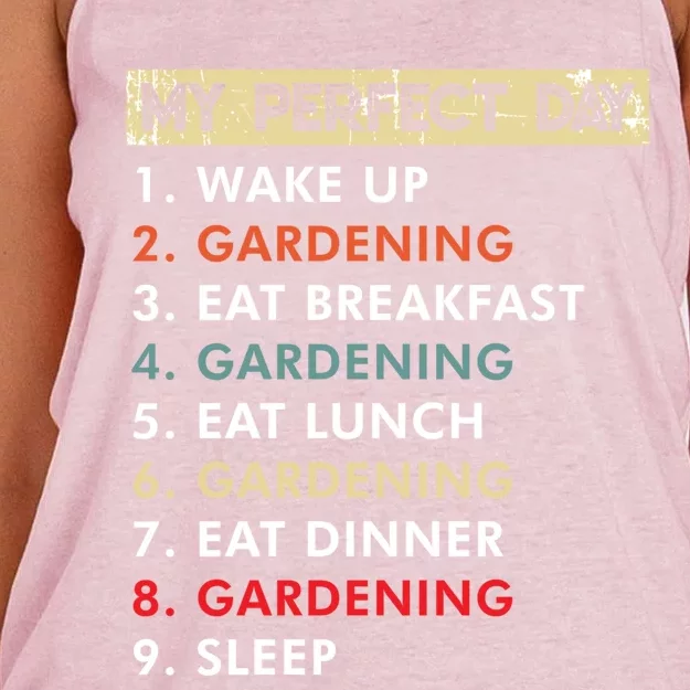 My Perfect Day Gardening Funny Gardener Great Gift Women's Knotted Racerback Tank