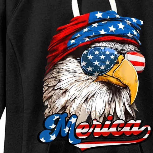 Merica Patriotic Eagle USA American Flag 4th Of July Women's Fleece Hoodie