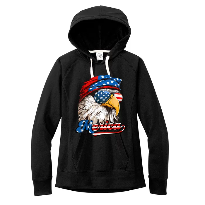 Merica Patriotic Eagle USA American Flag 4th Of July Women's Fleece Hoodie