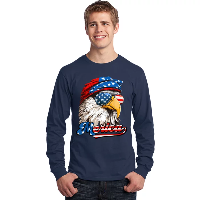 Merica Patriotic Eagle USA American Flag 4th Of July Long Sleeve Shirt