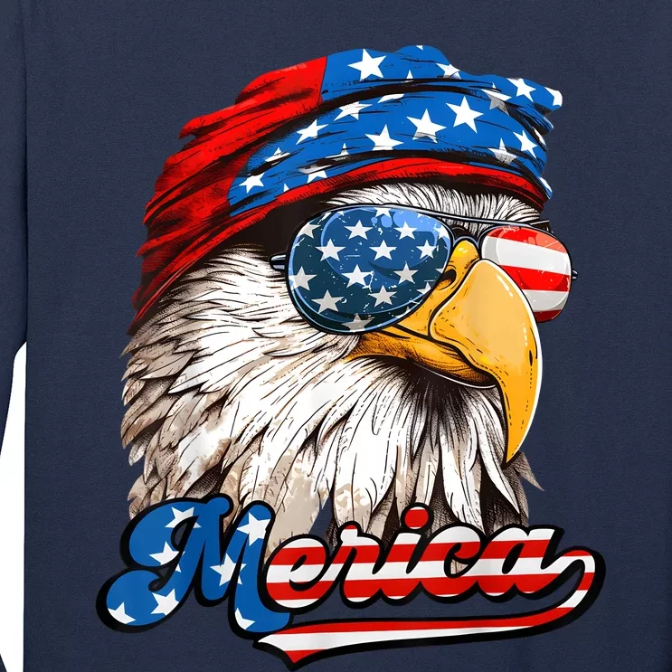 Merica Patriotic Eagle USA American Flag 4th Of July Long Sleeve Shirt