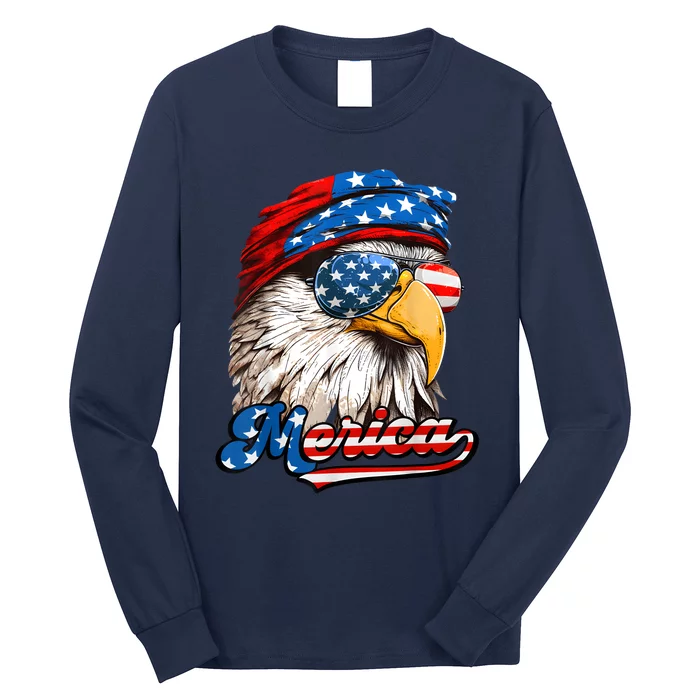 Merica Patriotic Eagle USA American Flag 4th Of July Long Sleeve Shirt