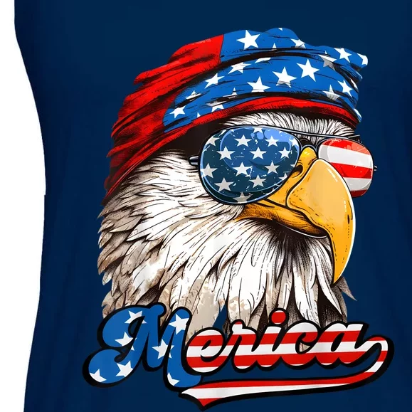 Merica Patriotic Eagle USA American Flag 4th Of July Ladies Essential Flowy Tank