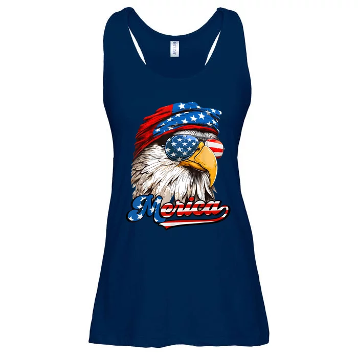 Merica Patriotic Eagle USA American Flag 4th Of July Ladies Essential Flowy Tank