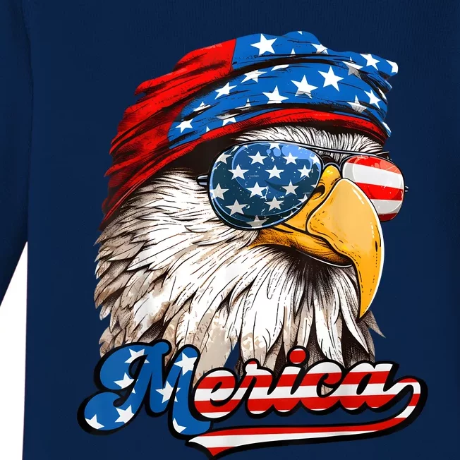 Merica Patriotic Eagle USA American Flag 4th Of July Baby Long Sleeve Bodysuit