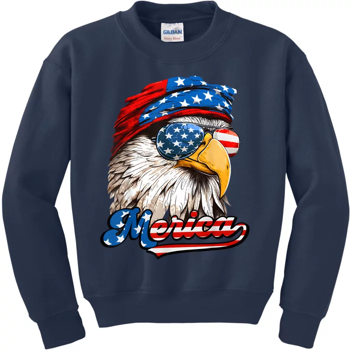 Merica Patriotic Eagle USA American Flag 4th Of July Kids Sweatshirt