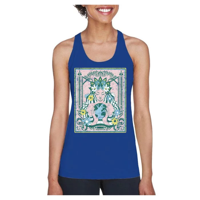 Mother Planet Earth Day Nature Vintage Art Nouveau Hippie Gift Women's Racerback Tank