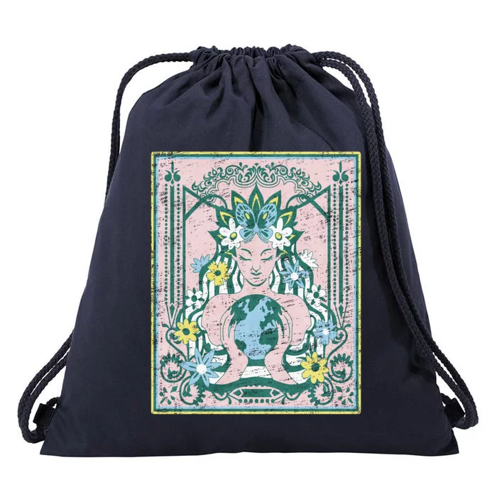 Mother Planet Earth Day Nature Vintage Art Nouveau Hippie Gift Drawstring Bag