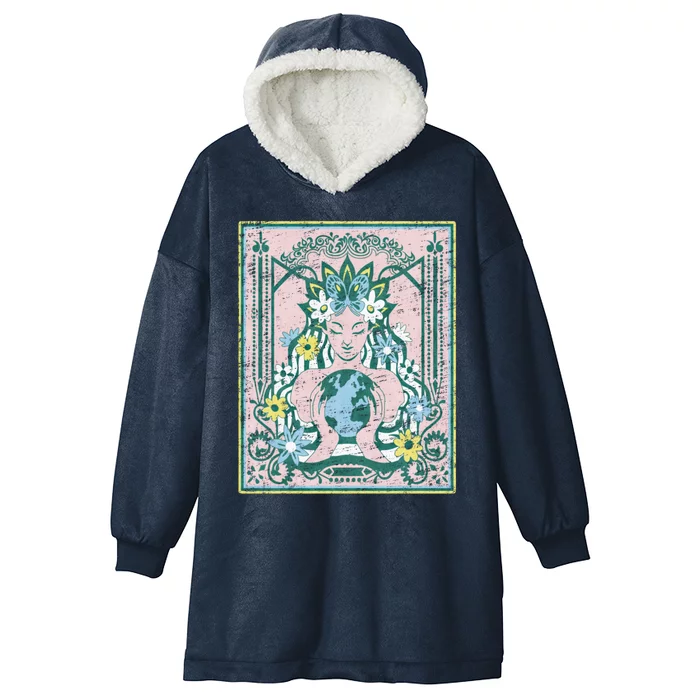 Mother Planet Earth Day Nature Vintage Art Nouveau Hippie Funny Gift Hooded Wearable Blanket