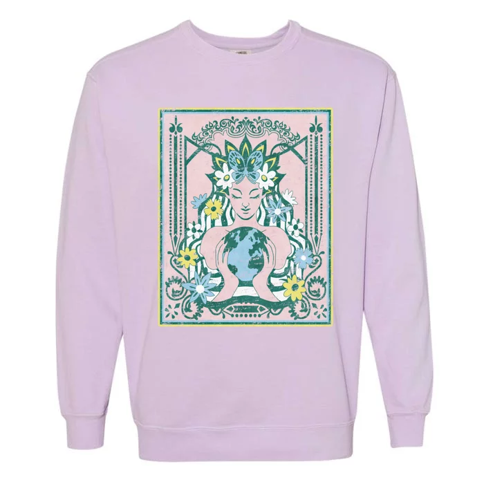 Mother Planet Earth Day Nature Vintage Art Nouveau Hippie Funny Gift Garment-Dyed Sweatshirt