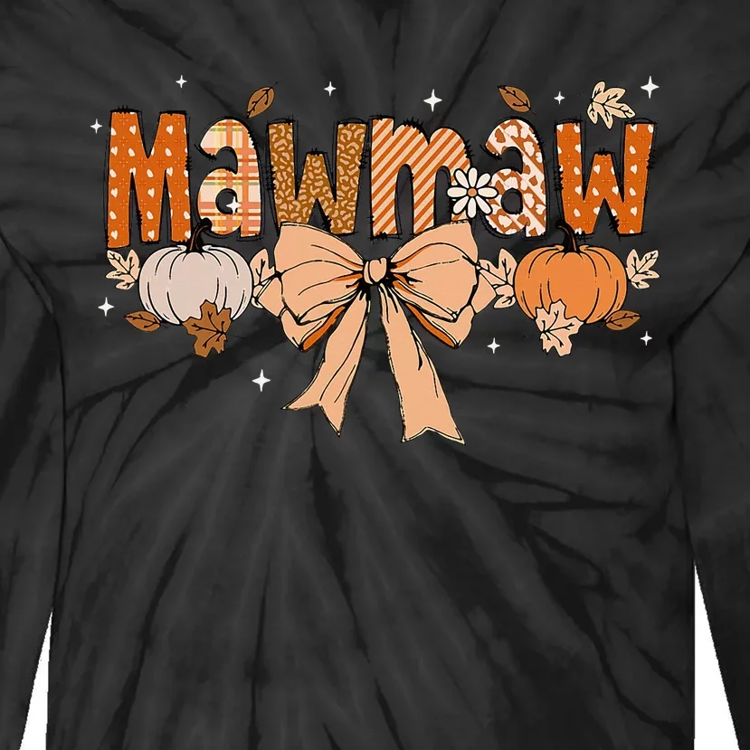 Mawmaw Pumpkin Fall Coquette Bow Thanksgiving Mom Tie-Dye Long Sleeve Shirt