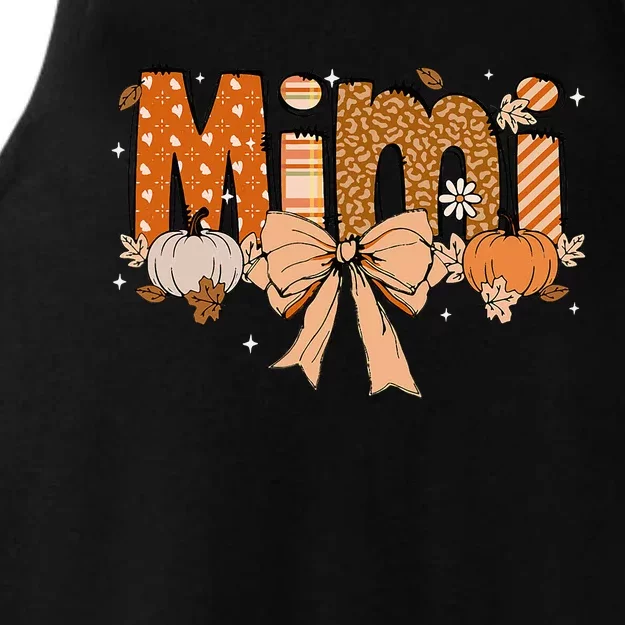 Mimi Pumpkin Fall Coquette Bow Thanksgiving Mom Ladies Tri-Blend Wicking Tank