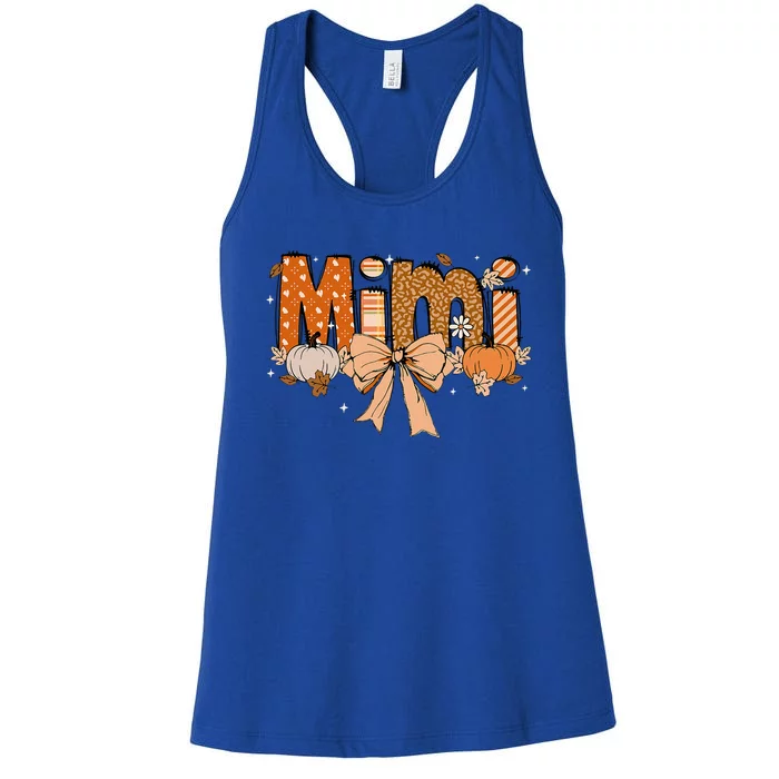 Mimi Pumpkin Fall Coquette Bow Thanksgiving Mom Women's Racerback Tank