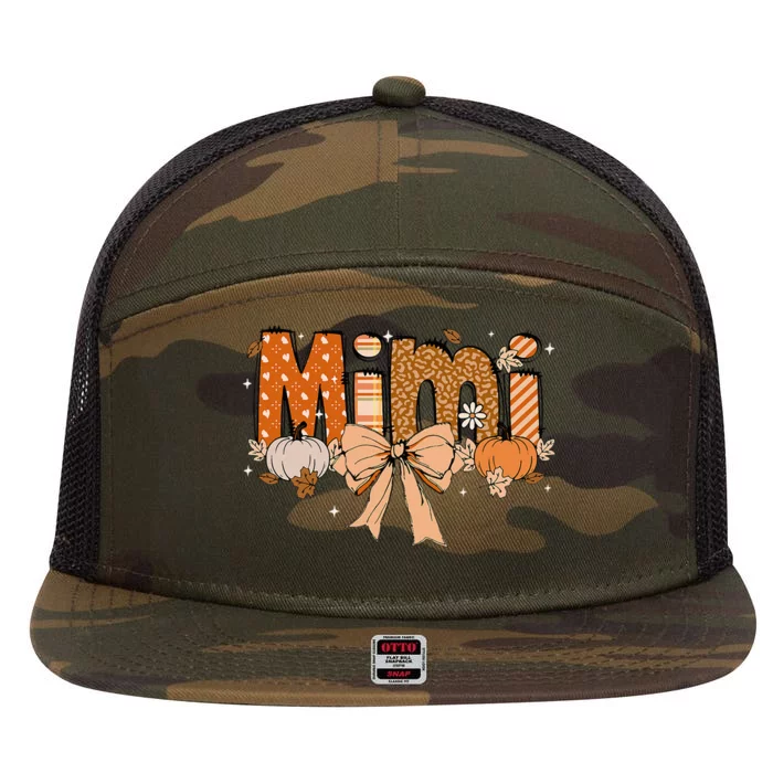 Mimi Pumpkin Fall Coquette Bow Thanksgiving Mom 7 Panel Mesh Trucker Snapback Hat