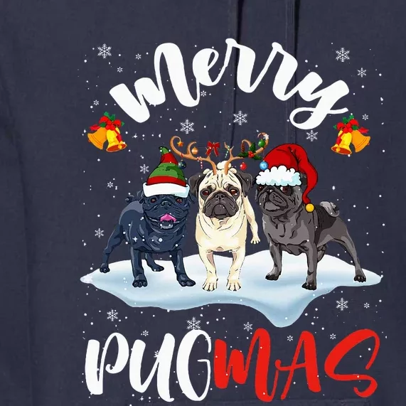 Merry Pugmas Funny Santa Reindeer Elf Pug Dog Christmas Premium Hoodie