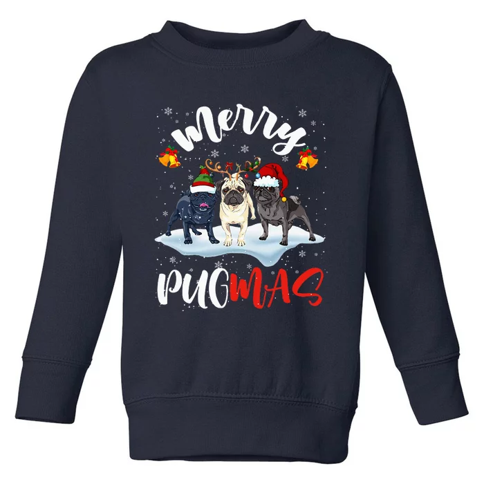 Merry Pugmas Funny Santa Reindeer Elf Pug Dog Christmas Toddler Sweatshirt