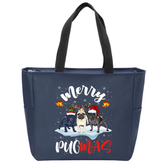 Merry Pugmas Funny Santa Reindeer Elf Pug Dog Christmas Zip Tote Bag