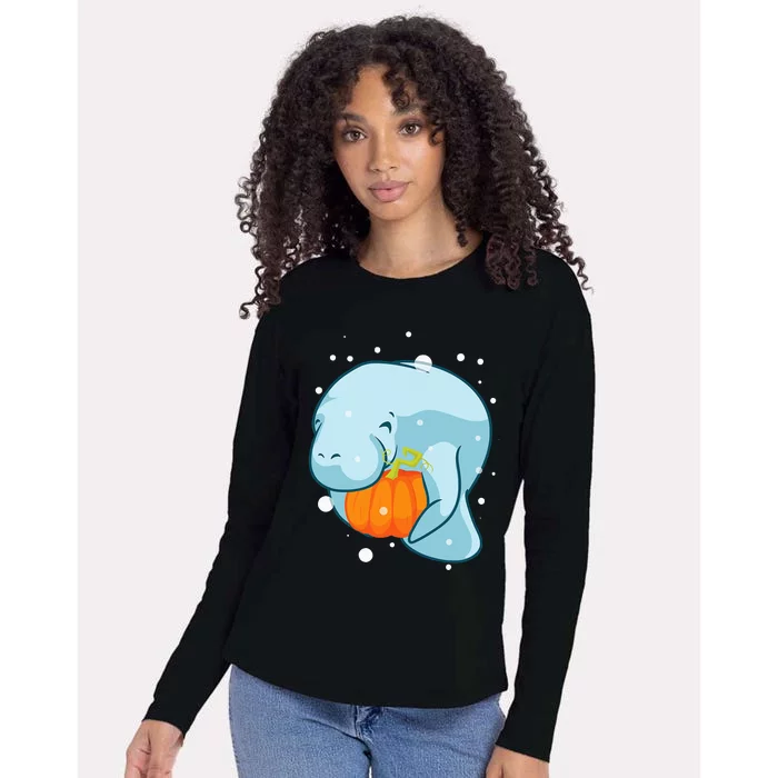 Manatee Pumpkin Fall Halloween Thanksgiving Sea Cow Gift Womens Cotton Relaxed Long Sleeve T-Shirt