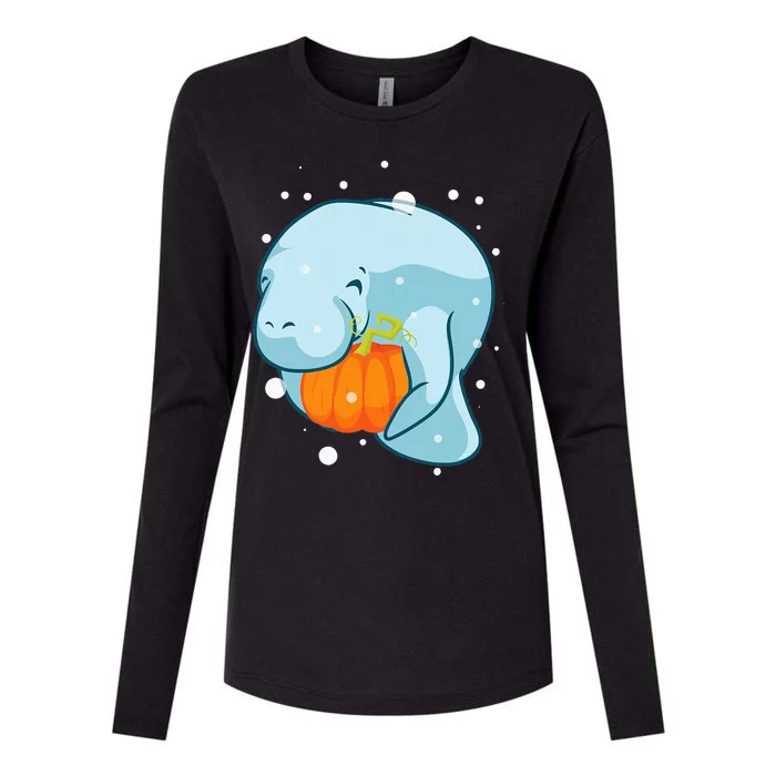 Manatee Pumpkin Fall Halloween Thanksgiving Sea Cow Gift Womens Cotton Relaxed Long Sleeve T-Shirt