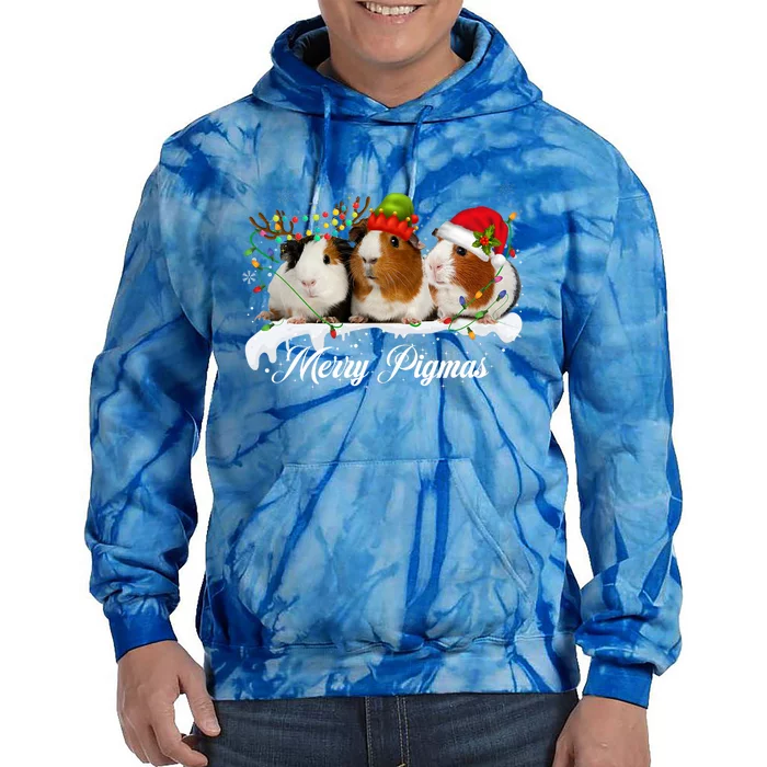 Merry Pigmas Funny Christmas Tree Xmas Light Guinea Pig Gift Tie Dye Hoodie