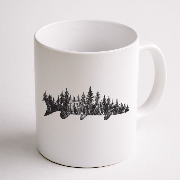 Musky Pine Forest Treeline Outdoor Fishing Angler Front & Back Coffee Mug