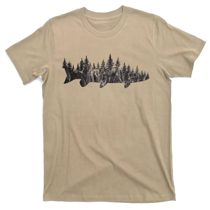 Musky Pine Forest Treeline Outdoor Fishing Angler T-Shirt