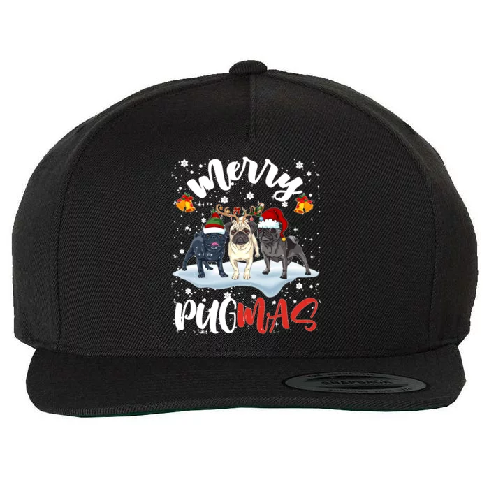 Merry Pugmas Funny Santa Reindeer Elf Pug Dog Christmas Sweatshirt Wool Snapback Cap