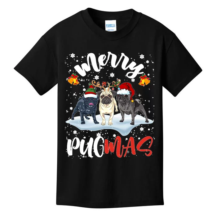 Merry Pugmas Funny Santa Reindeer Elf Pug Dog Christmas Sweatshirt Kids T-Shirt