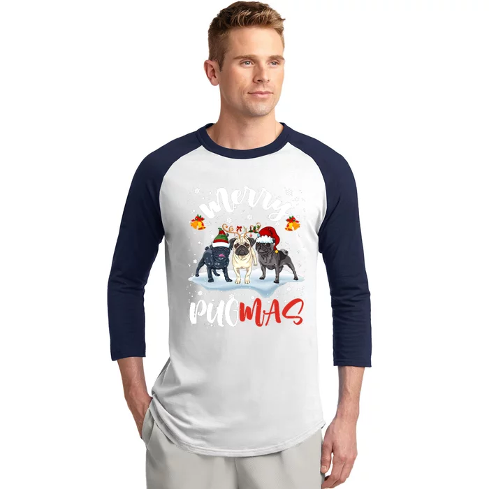 Merry Pugmas Funny Santa Reindeer Elf Pug Dog Christmas Sweatshirt Baseball Sleeve Shirt