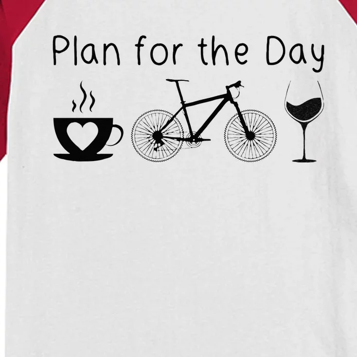 My Plan For Today Coffee Bike Wine For Funny Biker Biking Kids Colorblock Raglan Jersey