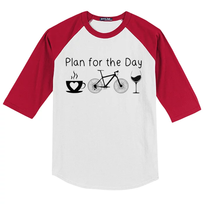 My Plan For Today Coffee Bike Wine For Funny Biker Biking Kids Colorblock Raglan Jersey