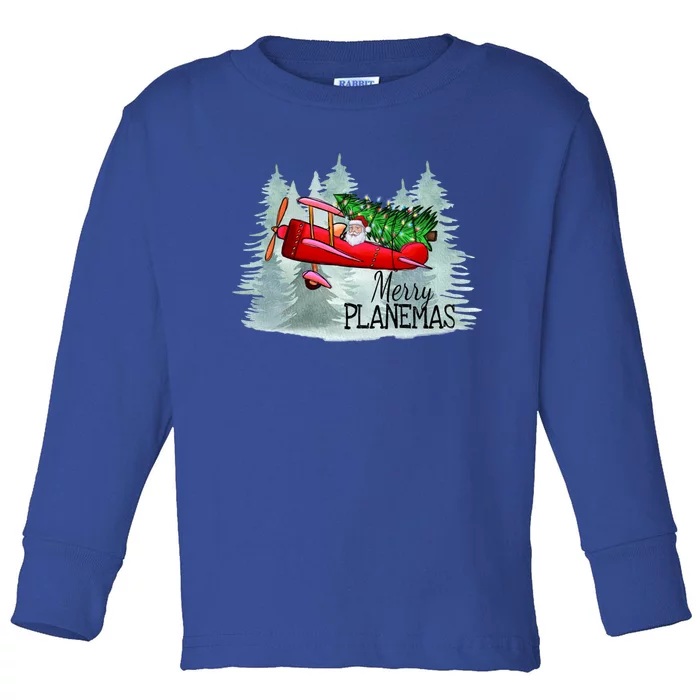 Merry Planemas Funny Pilot Airplane Christmas Cute Gift Captain Great Gift Toddler Long Sleeve Shirt