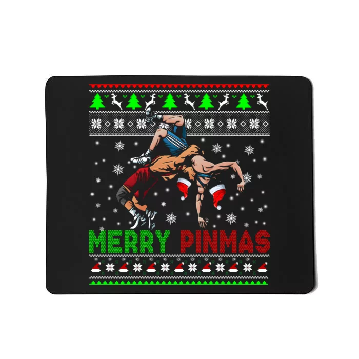 Merry Pinmas Funny Christmas Sweater Santa Wrestling Group Mousepad