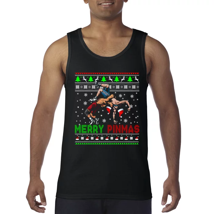 Merry Pinmas Funny Christmas Sweater Santa Wrestling Group Tank Top