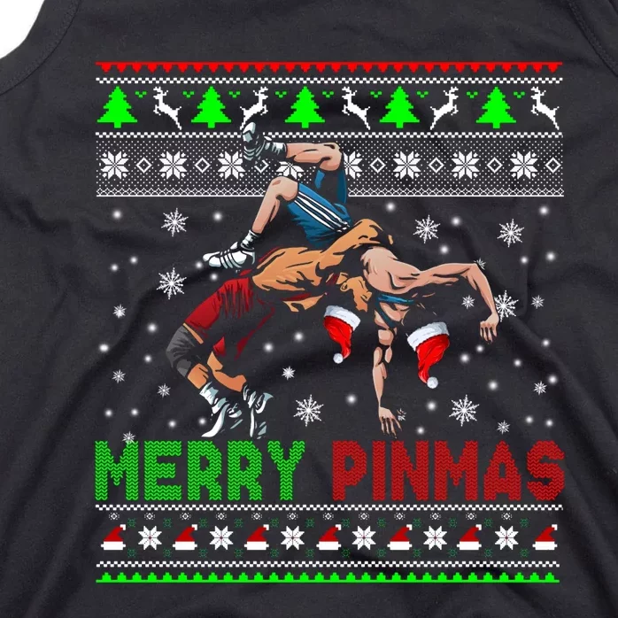 Merry Pinmas Funny Christmas Sweater Santa Wrestling Group Tank Top