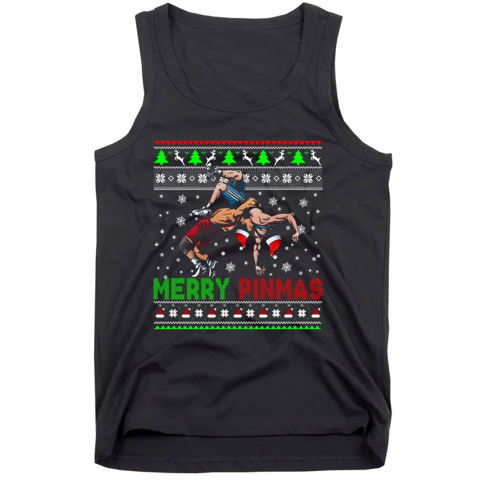 Merry Pinmas Funny Christmas Sweater Santa Wrestling Group Tank Top