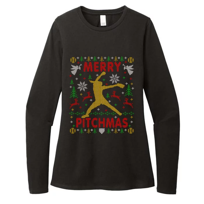 Merry Pitchmas Fastpitch Softball Pitcher Ugly Christmas Womens CVC Long Sleeve Shirt