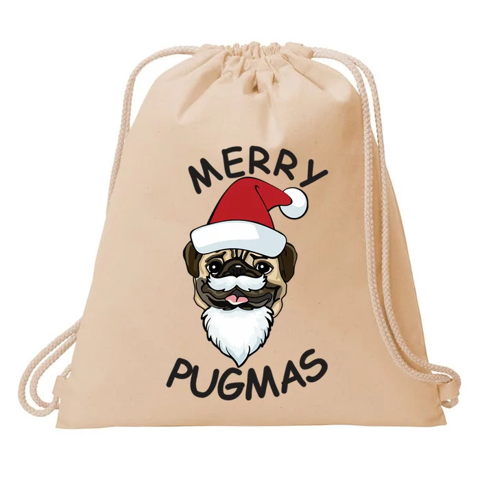 Merry Pugmas Funny Dog Lovers Pug Christmas Gift Drawstring Bag