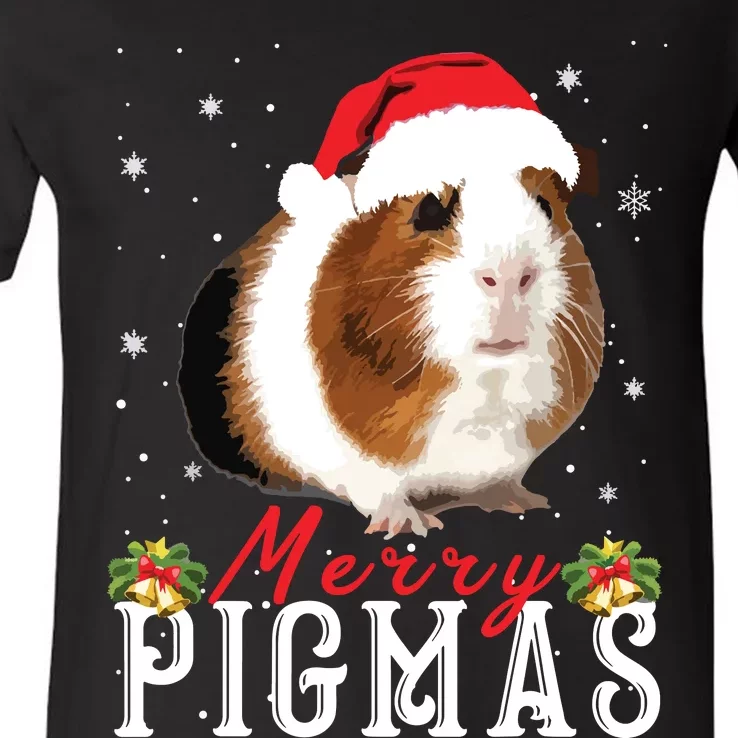 Merry Pigmas Face Mask Funny Guinea Pig Christmas Santa Xmas V-Neck T-Shirt