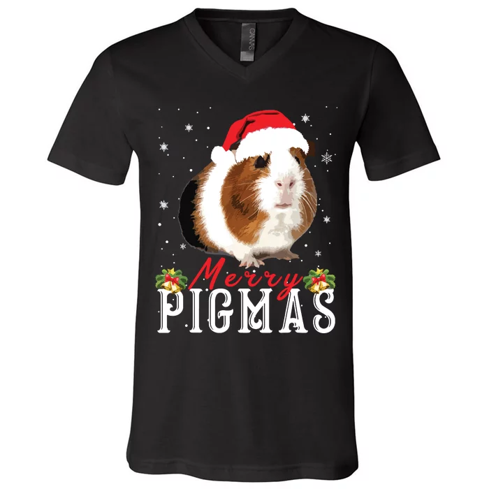 Merry Pigmas Face Mask Funny Guinea Pig Christmas Santa Xmas V-Neck T-Shirt