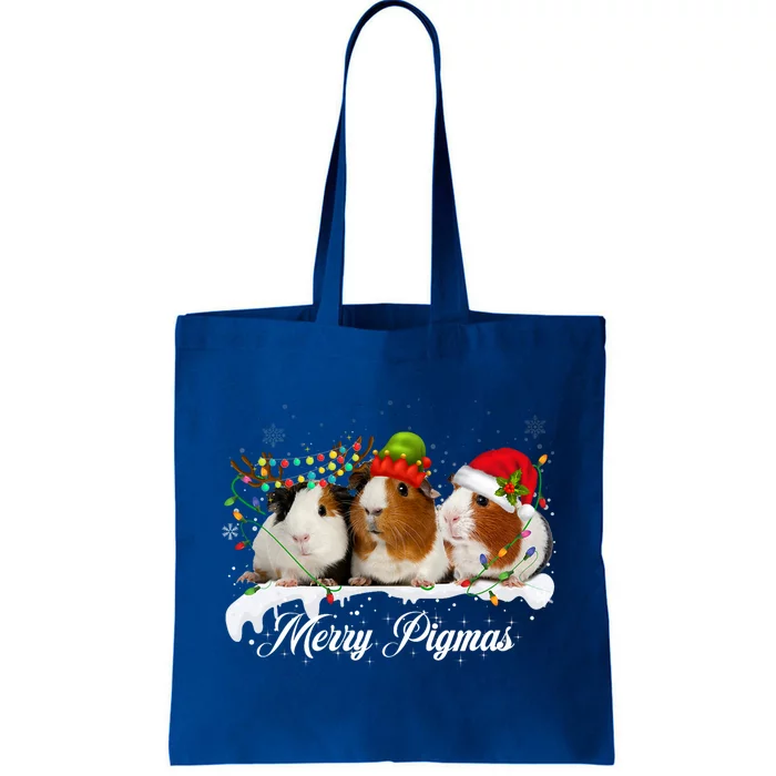 Merry Pigmas Funny Christmas Tree Xmas Light Guinea Pig Gift Tote Bag