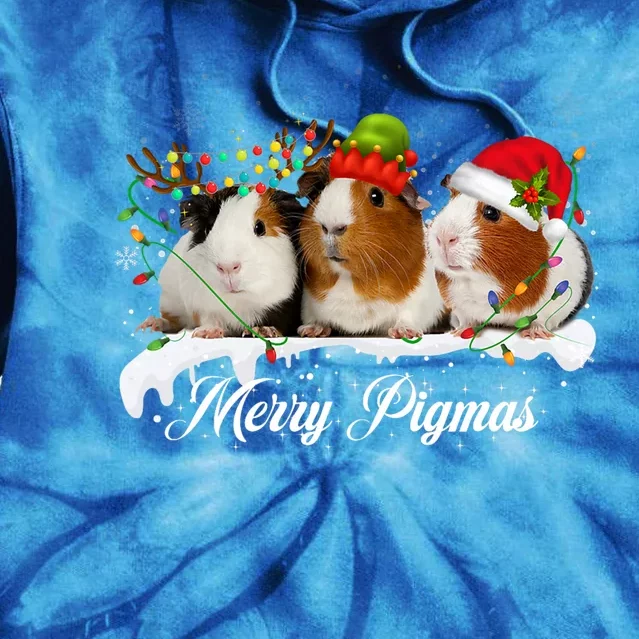 Merry Pigmas Funny Christmas Tree Xmas Light Guinea Pig Gift Tie Dye Hoodie