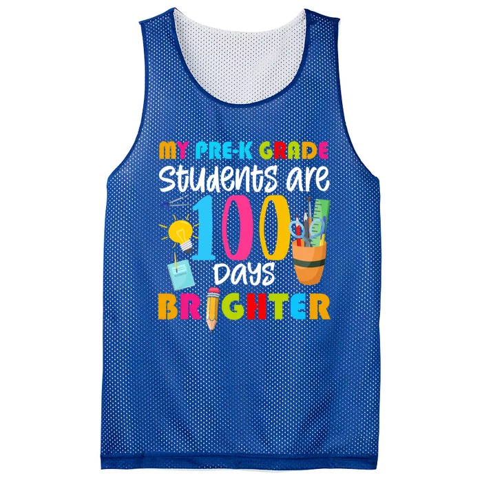 My Pregiftk Grade Students Are 100 Days Brighter Funny 100 Day Funny Gift Mesh Reversible Basketball Jersey Tank