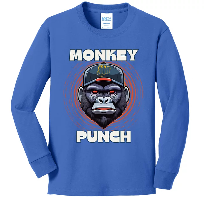 Monkey Punch Graphic Animal Vibes Cute Gift Kids Long Sleeve Shirt