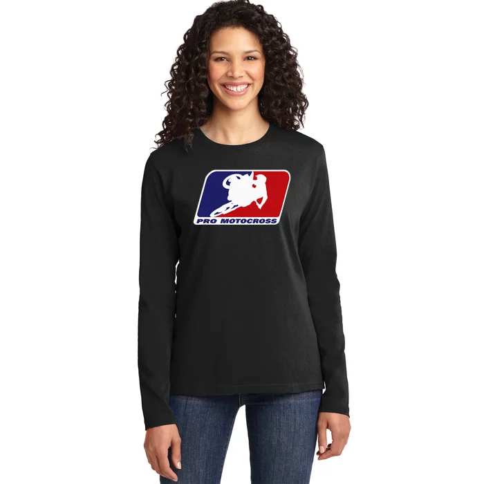 Motocross Pro Gift For Wo Blue & Red Dirt Bike Ladies Long Sleeve Shirt