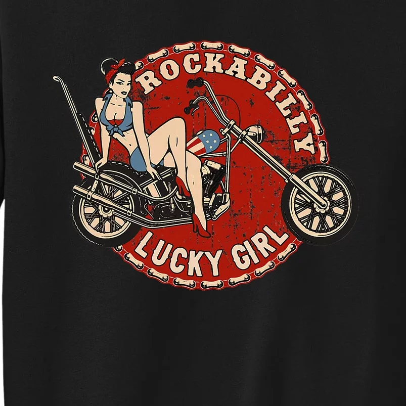 Motorcycle Pinup Girl Old School Rockabilly Lucky Girl Sweatshirt