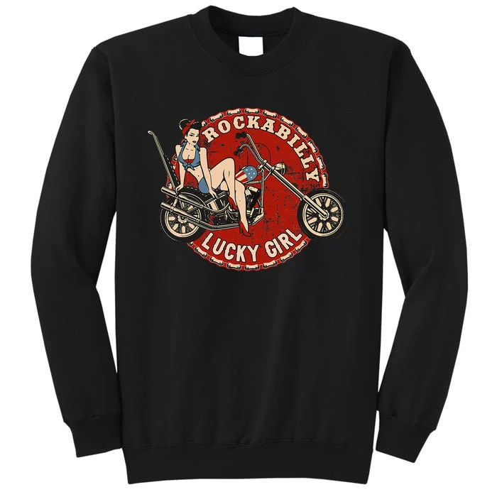 Motorcycle Pinup Girl Old School Rockabilly Lucky Girl Sweatshirt