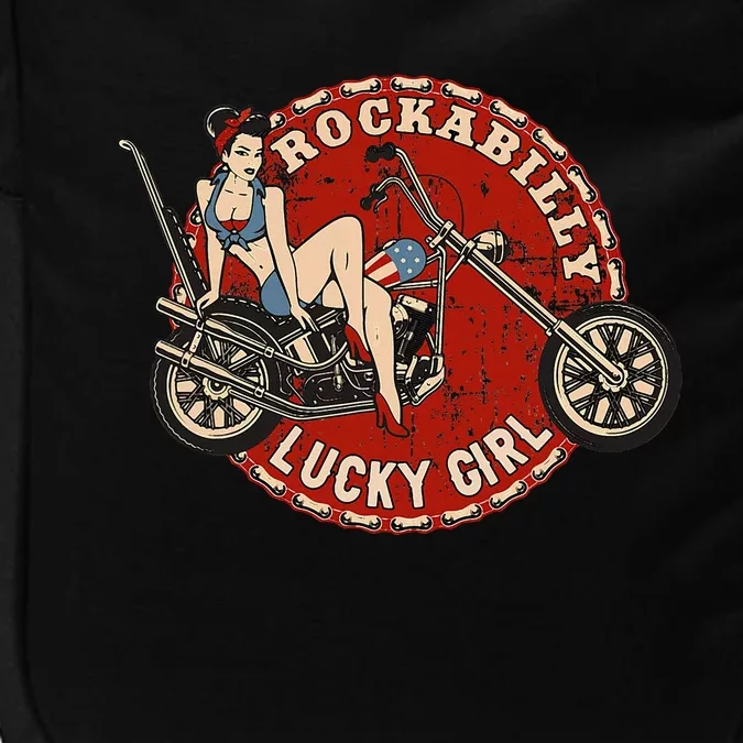 Motorcycle Pinup Girl Old School Rockabilly Lucky Girl Impact Tech Backpack