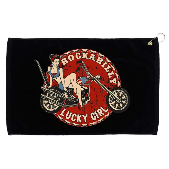 Motorcycle Pinup Girl Old School Rockabilly Lucky Girl Grommeted Golf Towel