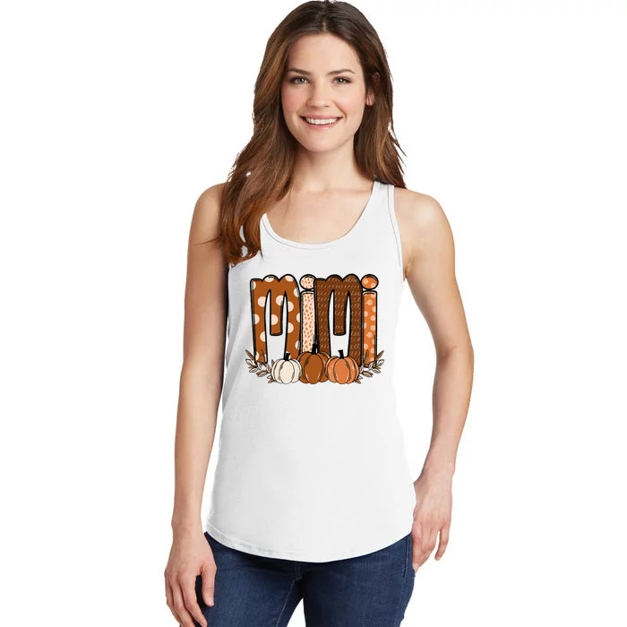 Mimi Pumpkin Halloween Thanksgiving Grandma Fall Leaves Ladies Essential Tank